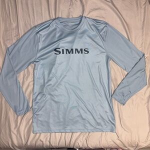SIMMS Tech Tee Shirt Men M Long Sleeve Blue Performance Fishing Quick Dry UPF